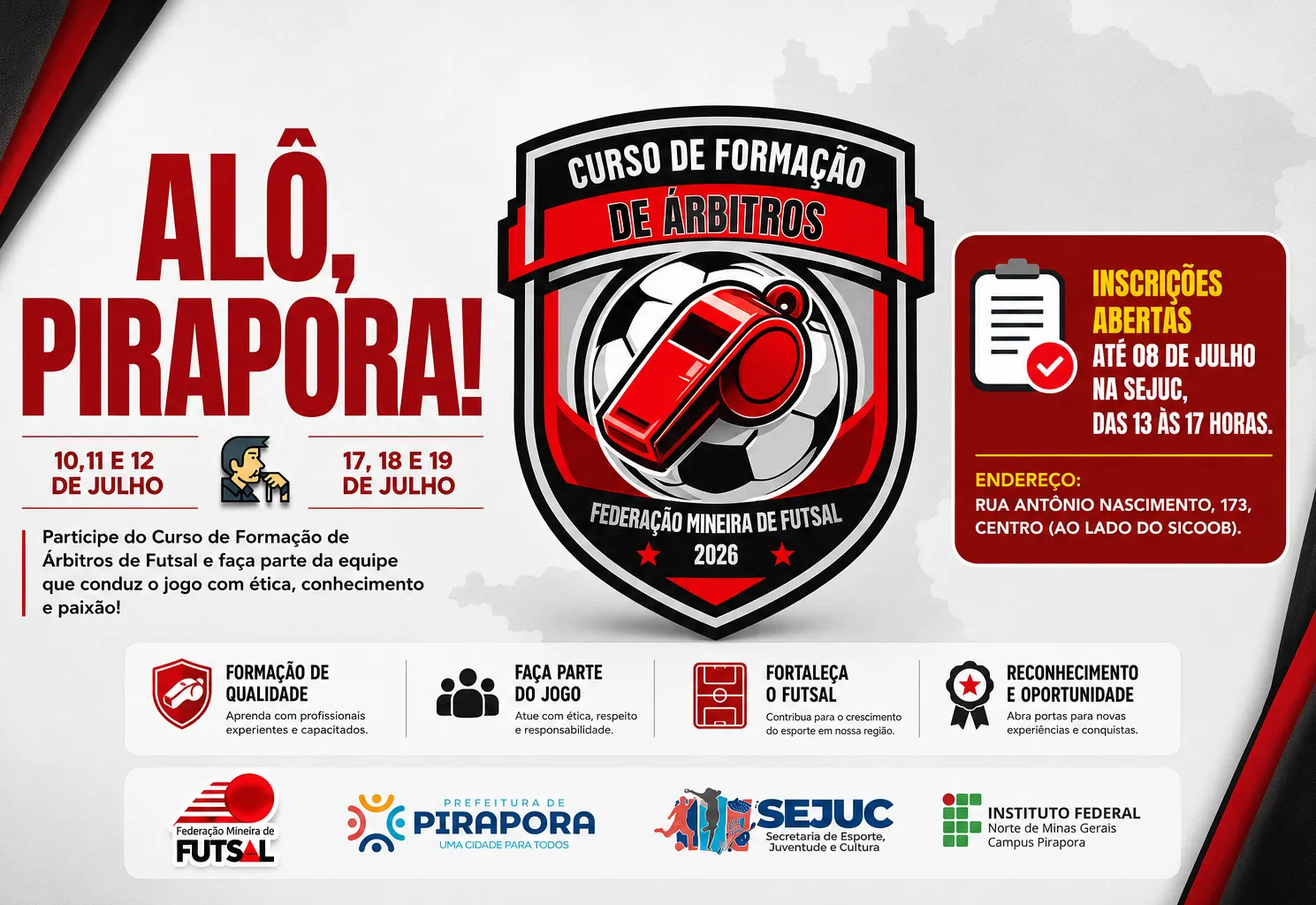 Pirapora abre caminho para novos árbitros: curso gratuito de arbitragem de futsal busca fortalecer a modalidade no Norte de Minas